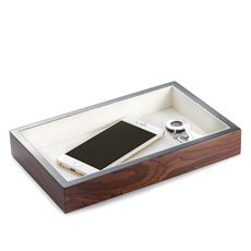 Lacquered Brown Burl Wood Open Face Valet Tray