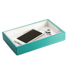 Lacquered Turquoise Wood Open Face Valet Tray