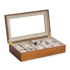 Cherry Wood Six Watch and Four Pocket Watch Storage Box with Glass Top and Soft Velour Lining