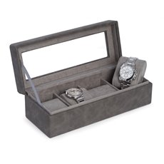 4 Watch Storage Case in Grey with Soft Velour Lining Watch Compartments Can Accommodate up to 48mm Watches