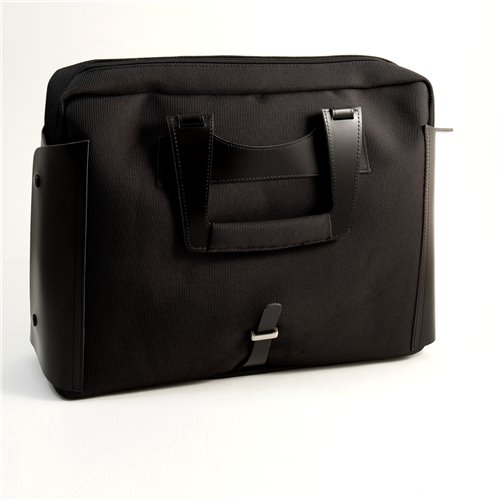Black Leather and Ballistic Nylon Briefcase with Padded Computer Compartment and Shoulder Strap
