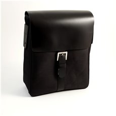 Black Leather and Ballistic Nylon Messenger Bag with Shoulder Strap