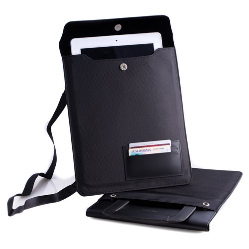 Black Leather and Ballistic Nylon Tablet Carrying Case with Hide-away handle and Adjustable Shoulder Strap