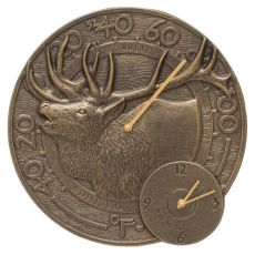 Elk 14" Indoor Outdoor Wall Clock & Thermometer , French Bronze