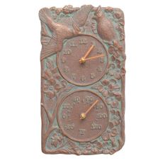 Cardinal Indoor Outdoor Wall Clock & Thermometer , Copper Verdigris