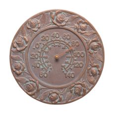 Rose 12" Indoor Outdoor Wall Thermometer, Copper Verdigris