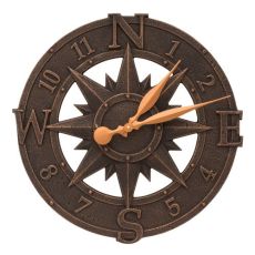 Compass Rose 16" Indoor Outdoor Wall Clock , Oil Rubbed Bronze