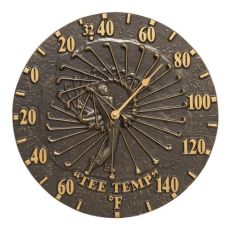 Golfer 12" Indoor Outdoor Wall Thermometer, French Bronze