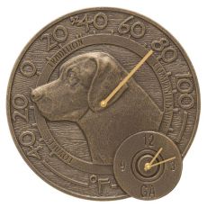 Labrador 14" Indoor Outdoor Wall Clock & Thermometer, French Bronze