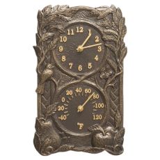 Fruit Bird Indoor Outdoor Wall Clock & Thermometer, French Bronze