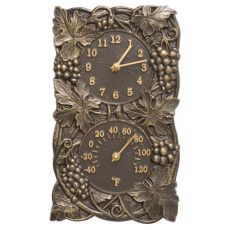 Grapevine Indoor Outdoor Wall Clock & Thermometer, French Bronze