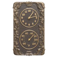 Acanthus Indoor Outdoor Wall Clock & Thermometer, French Bronze