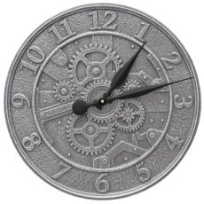 Gear 16" Indoor Outdoor Wall Clock, Pewter Silver