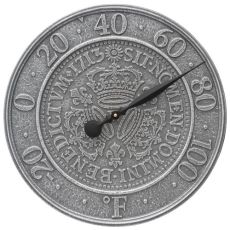 Three Crowns In Coin 16" Indoor Outdoor Wall Thermometer, Pewter Silver