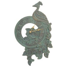 Peacock Indoor Outdoor Wall Clock, Bronze Verdigris