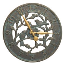 Woodridge 16" Indoor Outdoor Wall Bird Clock , Bronze Verdigris