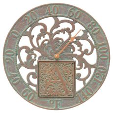 Silhouette Monogram 12" Personalized Indoor Outdoor Wall Thermometer, Copper Verdigris