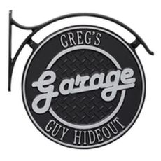 Hanging Garage Plaque With Bracket in Black/Silver