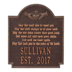 Claddagh Poem Plaque, Antique Copper