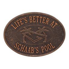 Personalized Swimming Pool Party Plaque, Antique Copper