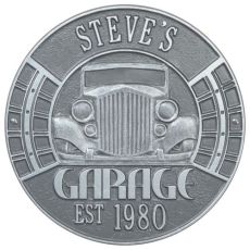Vintage Car Garage Plaque, Pewter/Silver, Pewter/Silver