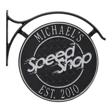 Hanging Speed Shop Plaque With Bracket, Black/Silver, Black/Silver