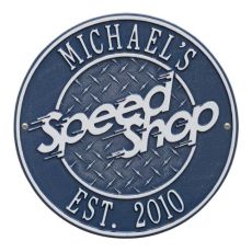 Speed Shop Plaque, Dark Blue/Silver, Dark Blue/Silver