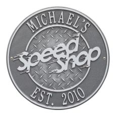 Speed Shop Plaque, Pewter/Silver, Pewter/Silver