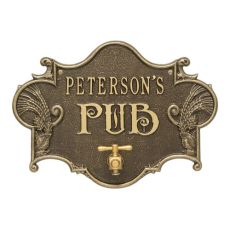 Custom Hops & Barley Beer Pub Plaque , Weathered Antique / Brass