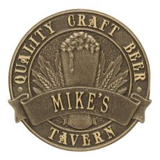 Custom Quality Craft Beer Tavern Round Plaque, Bronze Verdigris
