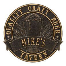 Custom Quality Craft Beer Tavern Round Plaque, Dark Bronze / Gold