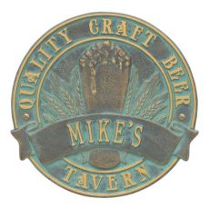 Personalized Quality Craft Beer Tavern Round Plaque, Pewter / Silver