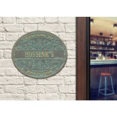 Personalized Brew Pub Welcome Plaque, Pewter / Silver