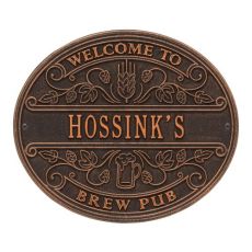 Custom Brew Pub Welcome Plaque, Antique Brass