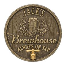 Custom Oak Barrel Beer Pub Plaque, Bronze Verdigris
