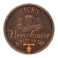 Personalized Oak Barrel Beer Pub Plaque, Oil Rubbed Bronze