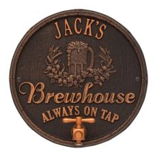 Custom Oak Barrel Beer Pub Plaque, Antique Brass