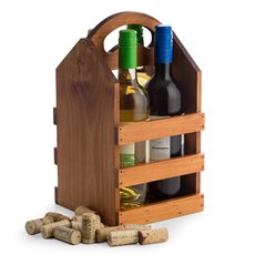 Solid Wood Four Bottle Caddy with Ergonomic Curved Built in Handle Accomodates most Pint Sized Craft Beer Bottles