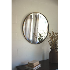 Round Antique Brass Framed Mirror