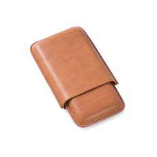 Tan Leather Telescoping Three Cigar Case