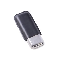 Black Leather and Stainless Steel Two 52 ga Cigar Holder
