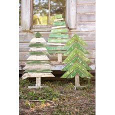 Recycled Wood Trees With Stands Set of 3