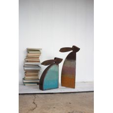 Rustic Metal Rabbits With Colored Detail Set of Two