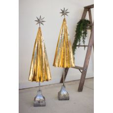 Folded Gold Metal Trees With Silver Star Set of Two