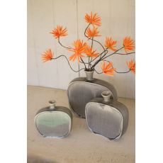 Ceramic Flat Bottles With Textured Grey Finish Set of 3