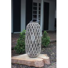 Tall Grey Willowith Lantern With Glass - Large