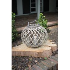 Lowith Round Grey Willowith Lantern With Glass - Large