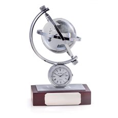 Austin Globe Gyro Quartz Clock with Chrome Accents on Mahogany Base