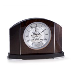 Cairo Lacquered Walnut Wood and Stainless Steel Accents Quartz Clock with Skelton Movement