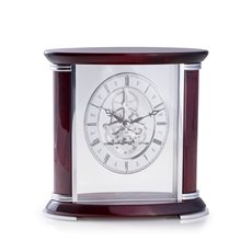 Luxemburg Lacquered Rosewood and Stainless Steel Accents Quartz Clock with Skelton Movement